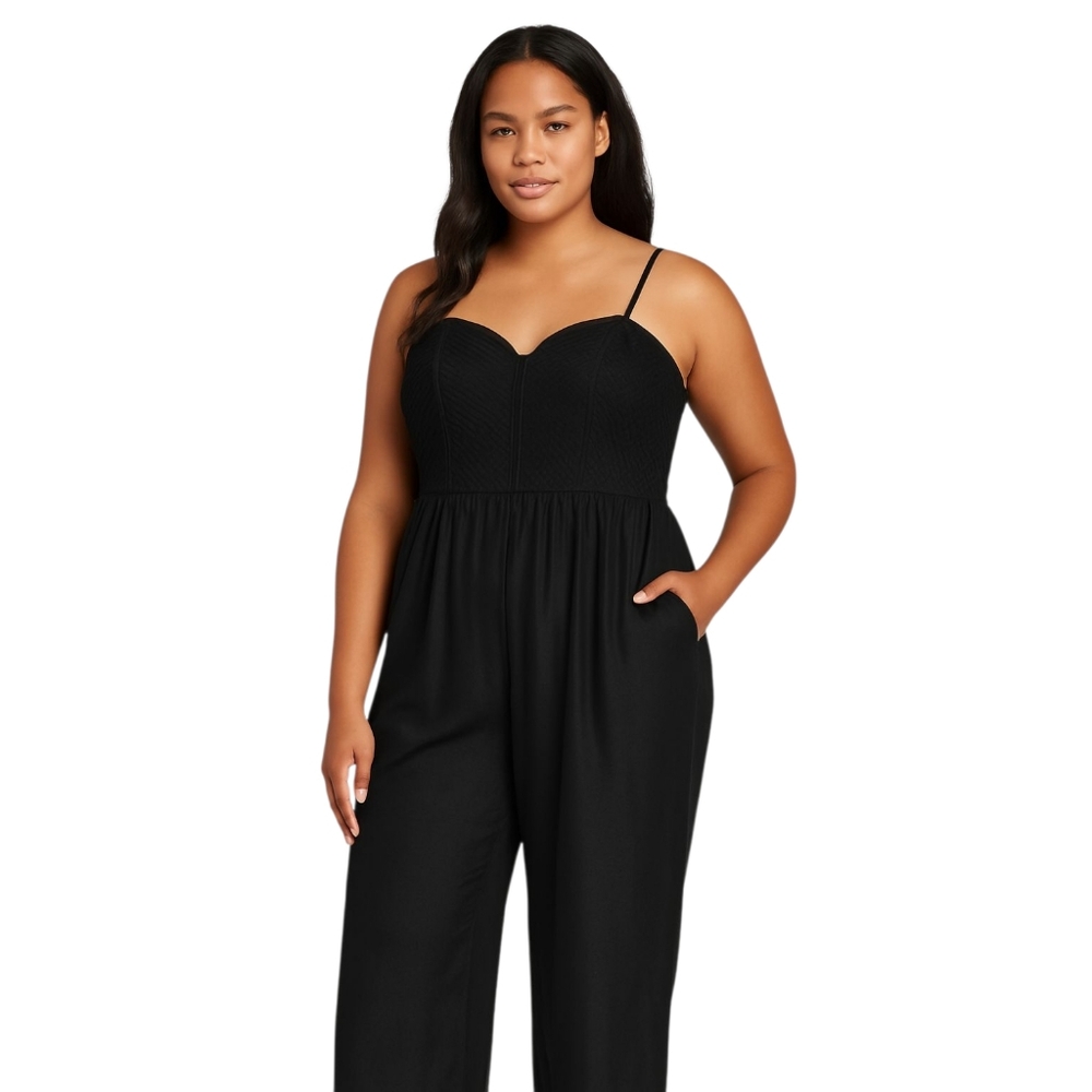 Xhilaration Black Bustier Jumpsuit Size XXL Adjustable Straps Zip Back